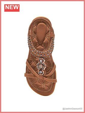 Womens Bohemian Rhinestone Elastic Ankle Strap Sandals Flat Slip On Comfort
